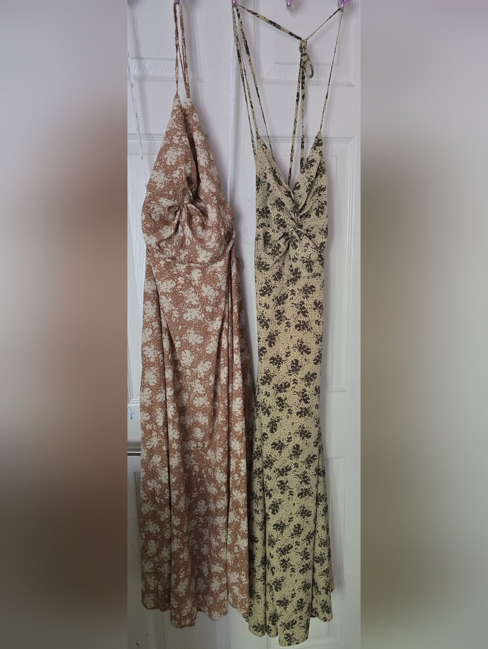 Lulu's Floral Twist-Front Maxi Dress Duo - Brown & Cream